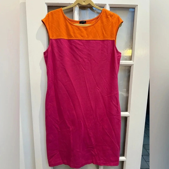 Talbots Midi Dress Orange & Pink Color Block Sleeveless Size 12 Stretchy Large - Picture 8 of 8